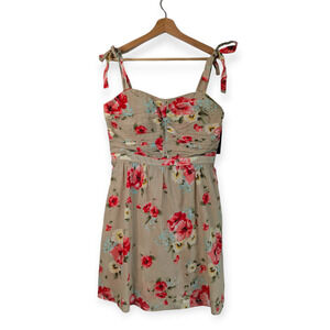 MISS SIXTY Sz 14 Beige tan pink red floral ruche top a-line dress NEW